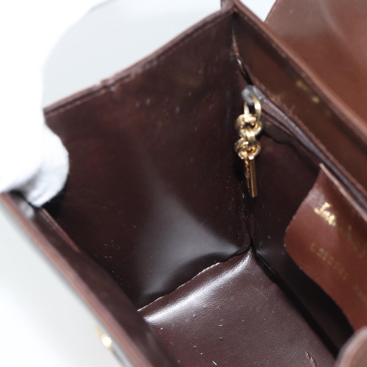 Salvatore Ferragamo Chain Shoulder Bag Leather Dark Brown Gold Auth 195566
