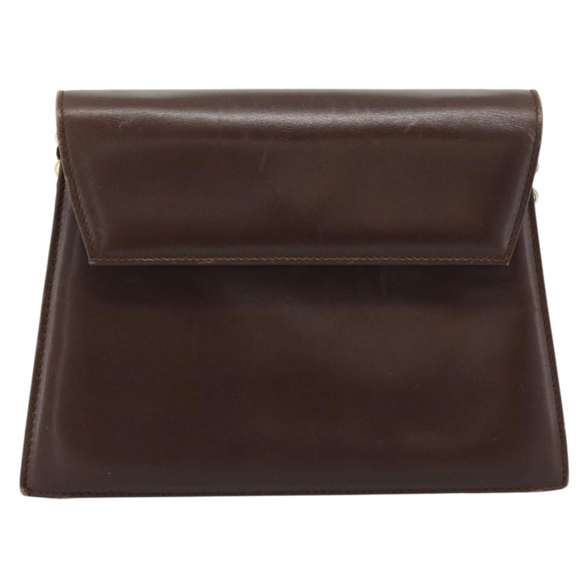 Salvatore Ferragamo Chain Shoulder Bag Leather Dark Brown Gold Auth 195566