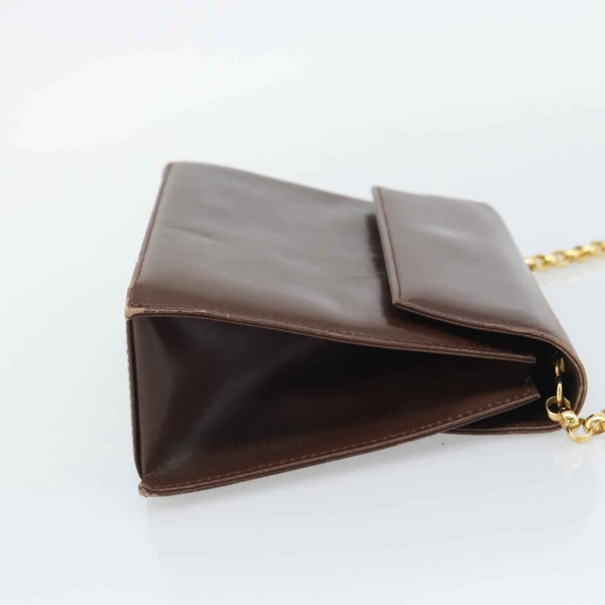 Salvatore Ferragamo Chain Shoulder Bag Leather Dark Brown Gold Auth 195566