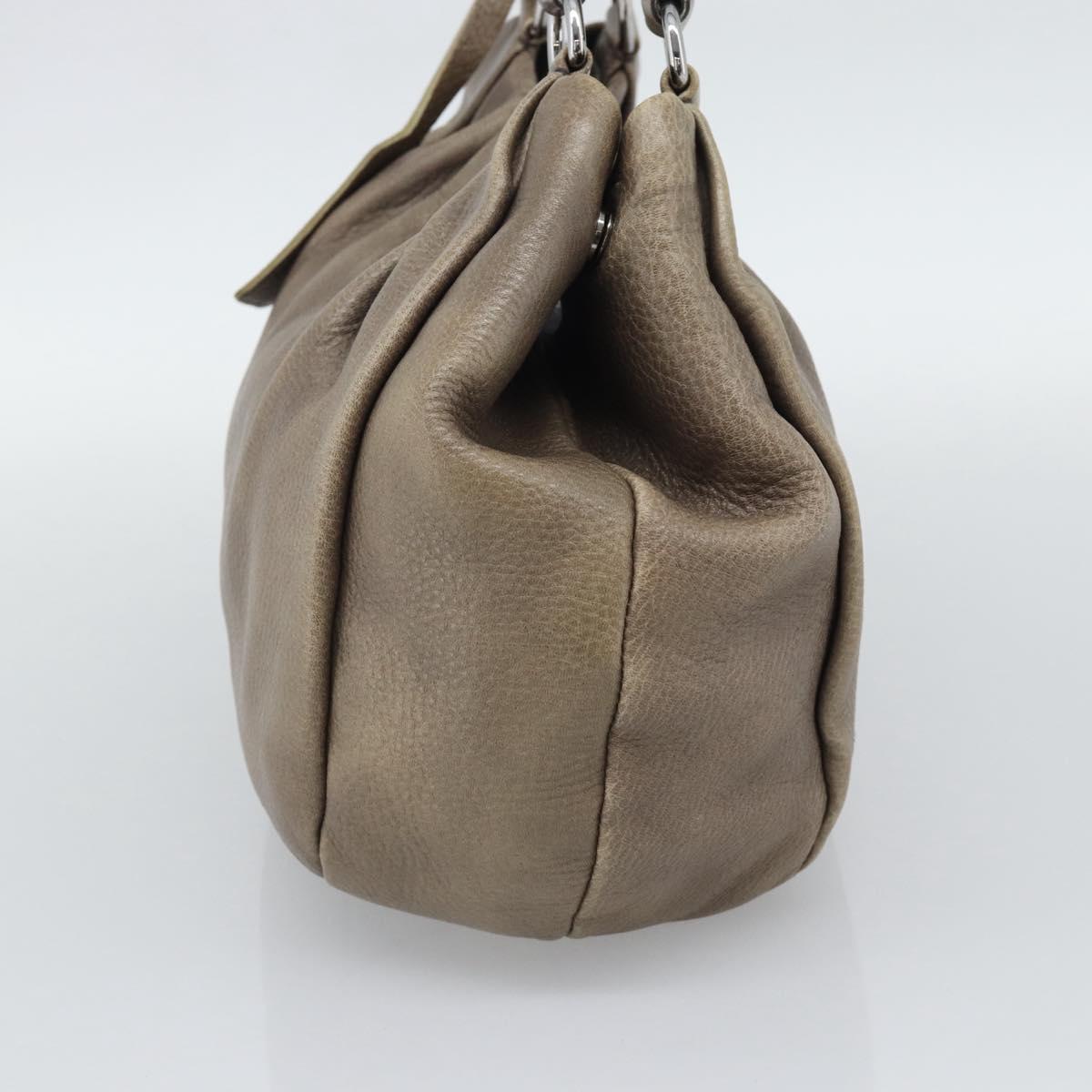 PRADA Hand Bag Vittero Dino Leather Brown Silver Auth 195567A