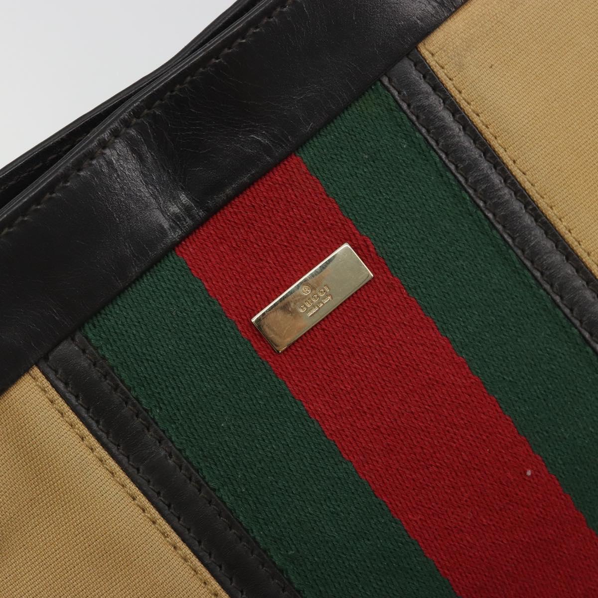 GUCCI Web Sherry Line Shoulder Bag Canvas Beige Gold Auth 195574A