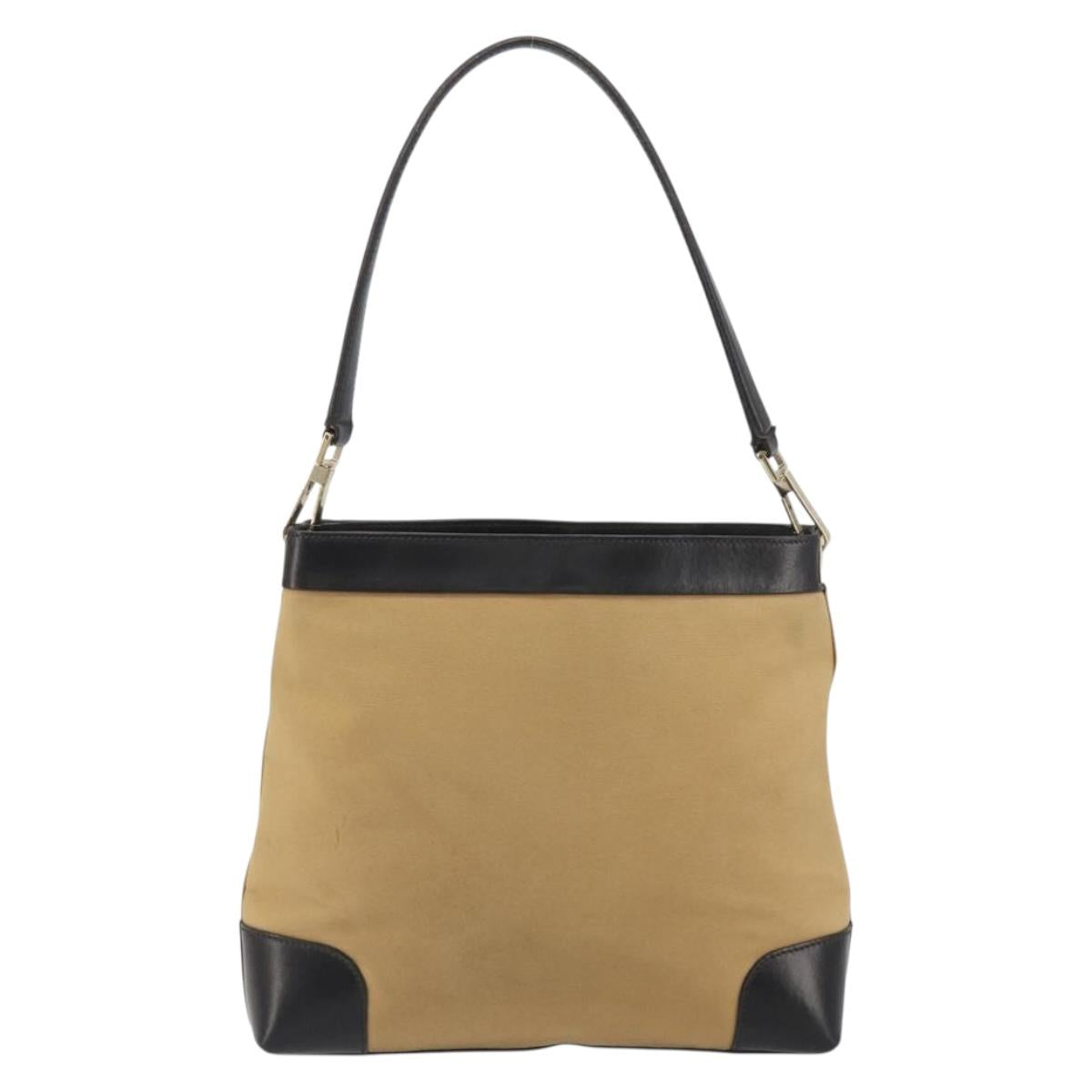 GUCCI Web Sherry Line Shoulder Bag Canvas Beige Gold Auth 195574A