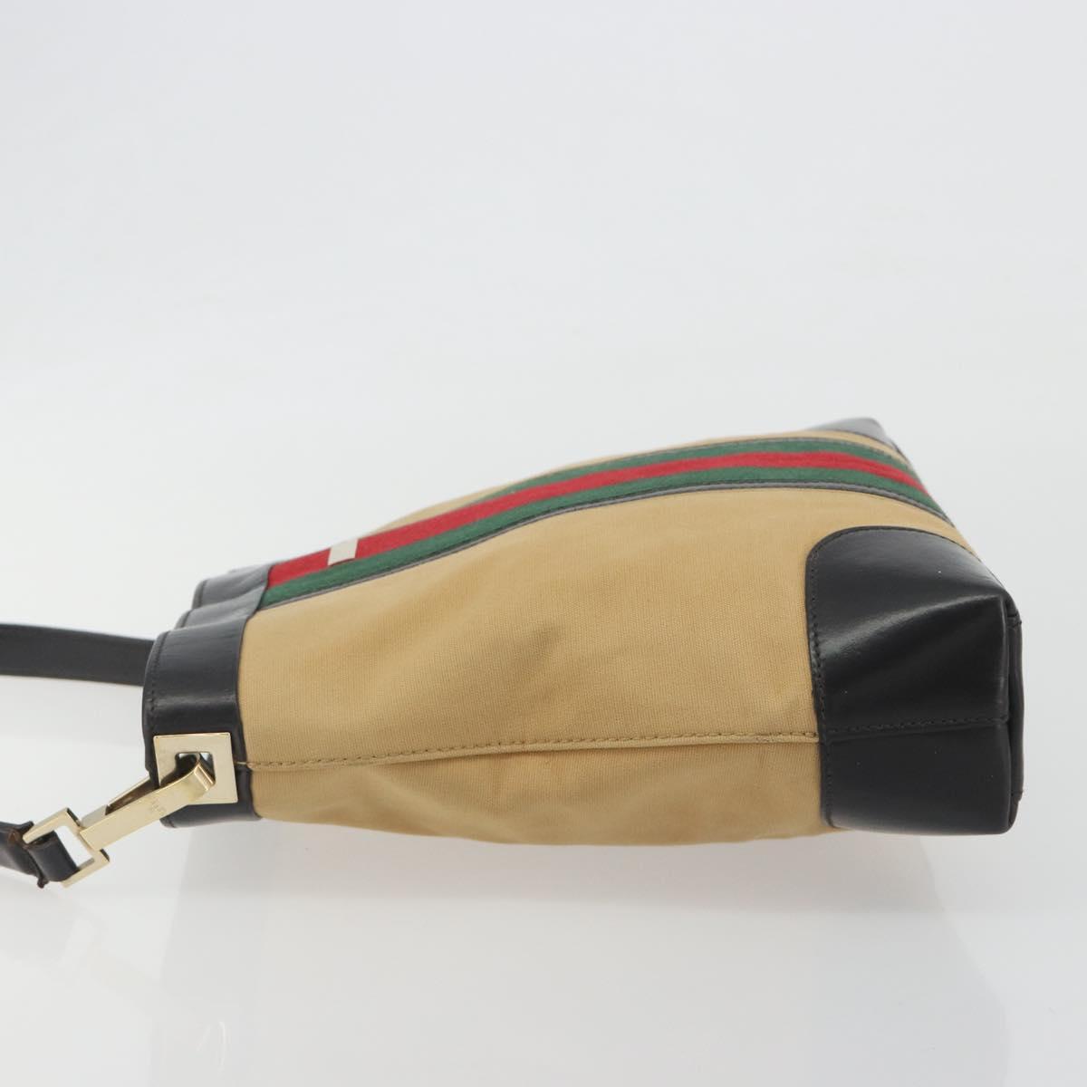 GUCCI Web Sherry Line Shoulder Bag Canvas Beige Gold Auth 195574A