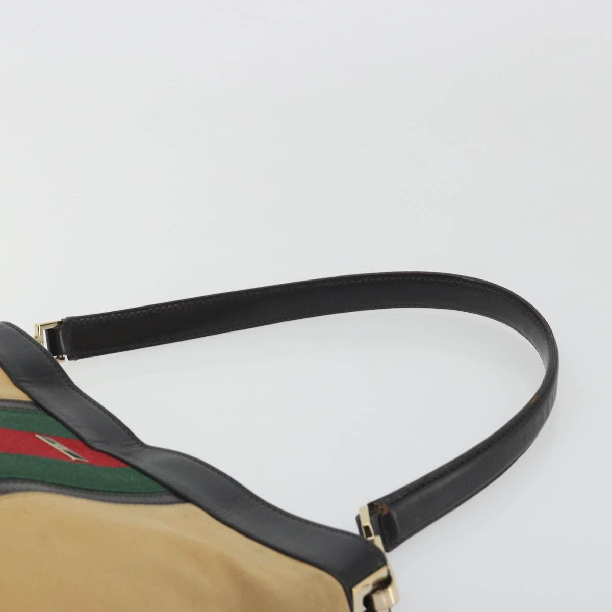 GUCCI Web Sherry Line Shoulder Bag Canvas Beige Gold Auth 195574A