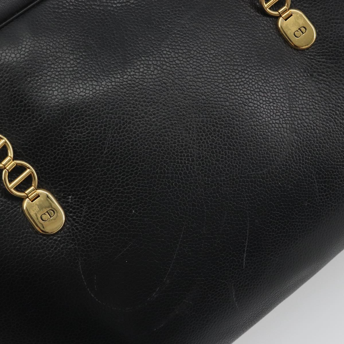 Christian Dior Tote Bag Leather Black Gold Auth 195576A