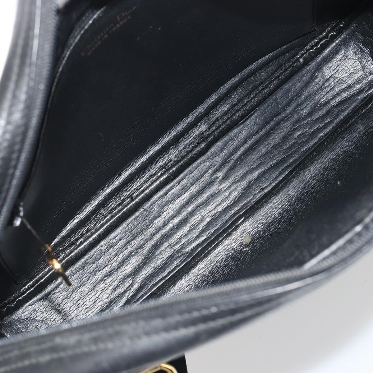 Christian Dior Tote Bag Leather Black Gold Auth 195576A