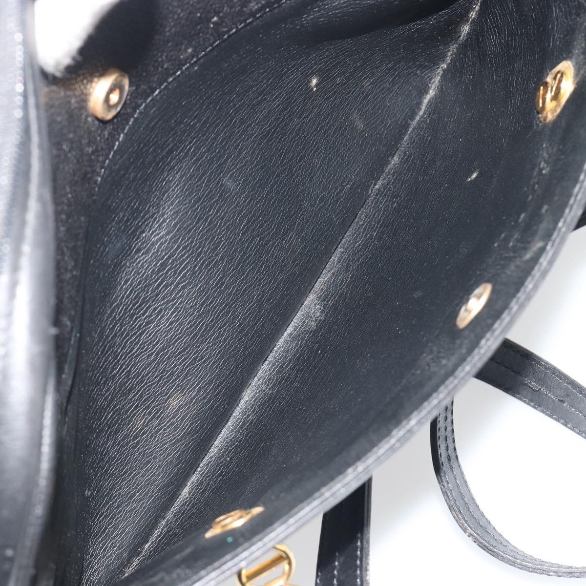 Christian Dior Tote Bag Leather Black Gold Auth 195576A