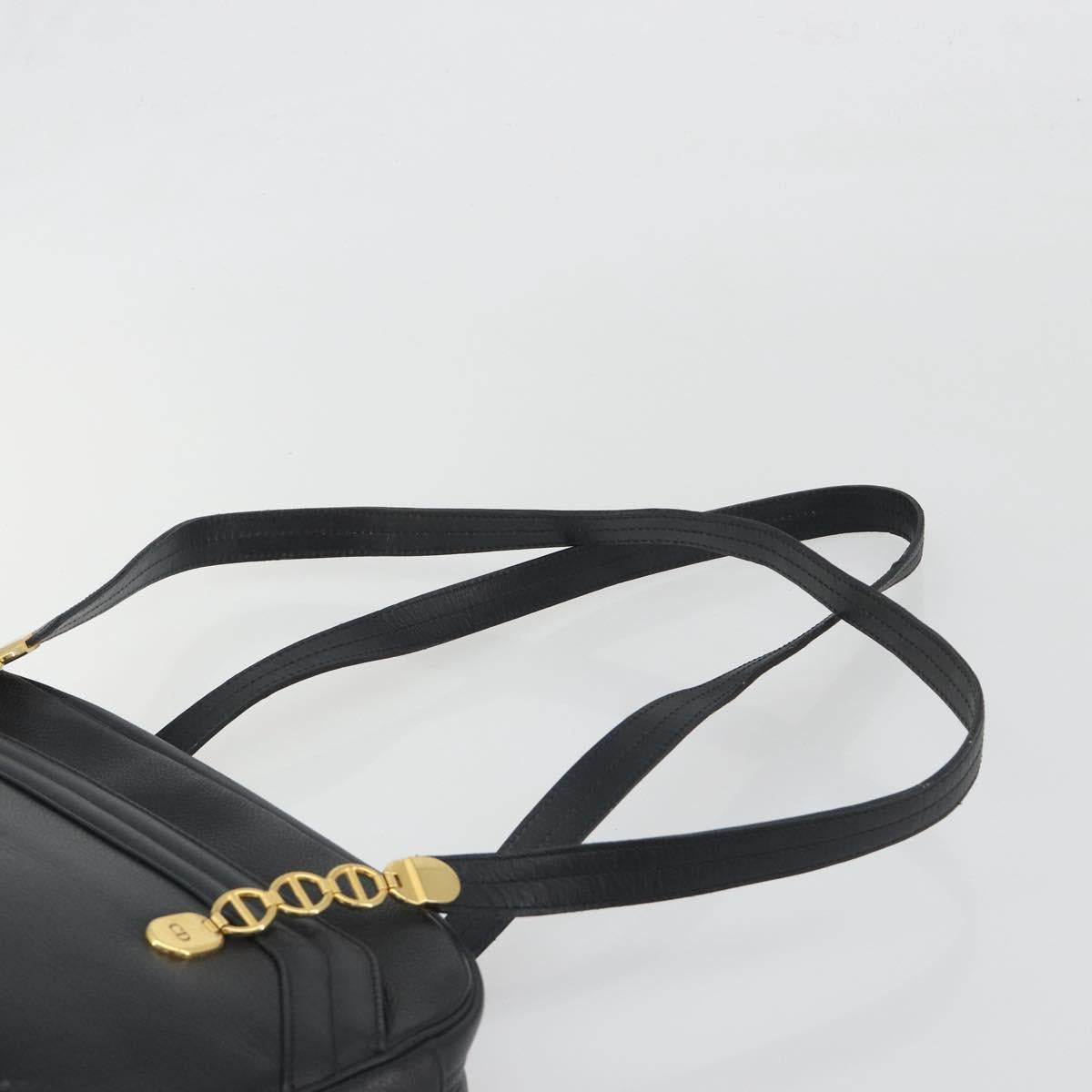 Christian Dior Tote Bag Leather Black Gold Auth 195576A