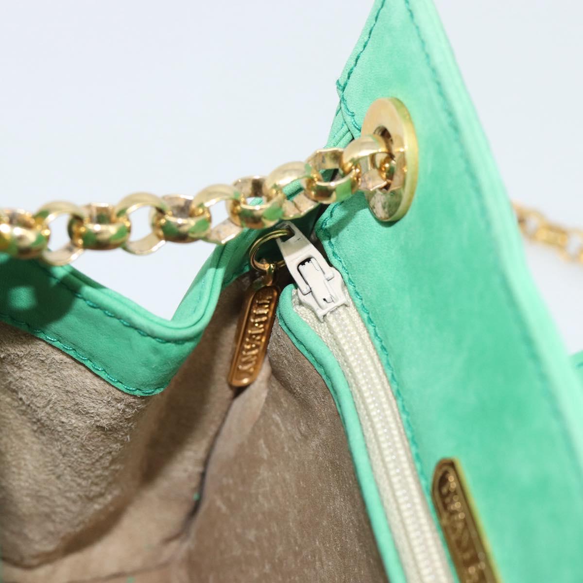 TIFFANY&Co. Chain Shoulder Bag Suede Green Gold Auth 195577
