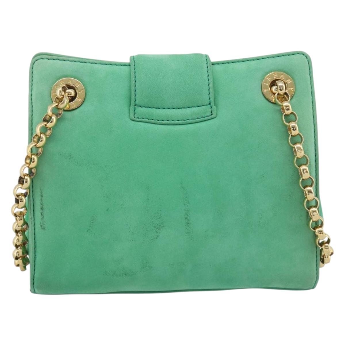 TIFFANY&Co. Chain Shoulder Bag Suede Green Gold Auth 195577