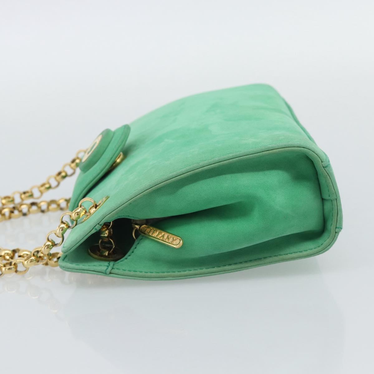 TIFFANY&Co. Chain Shoulder Bag Suede Green Gold Auth 195577