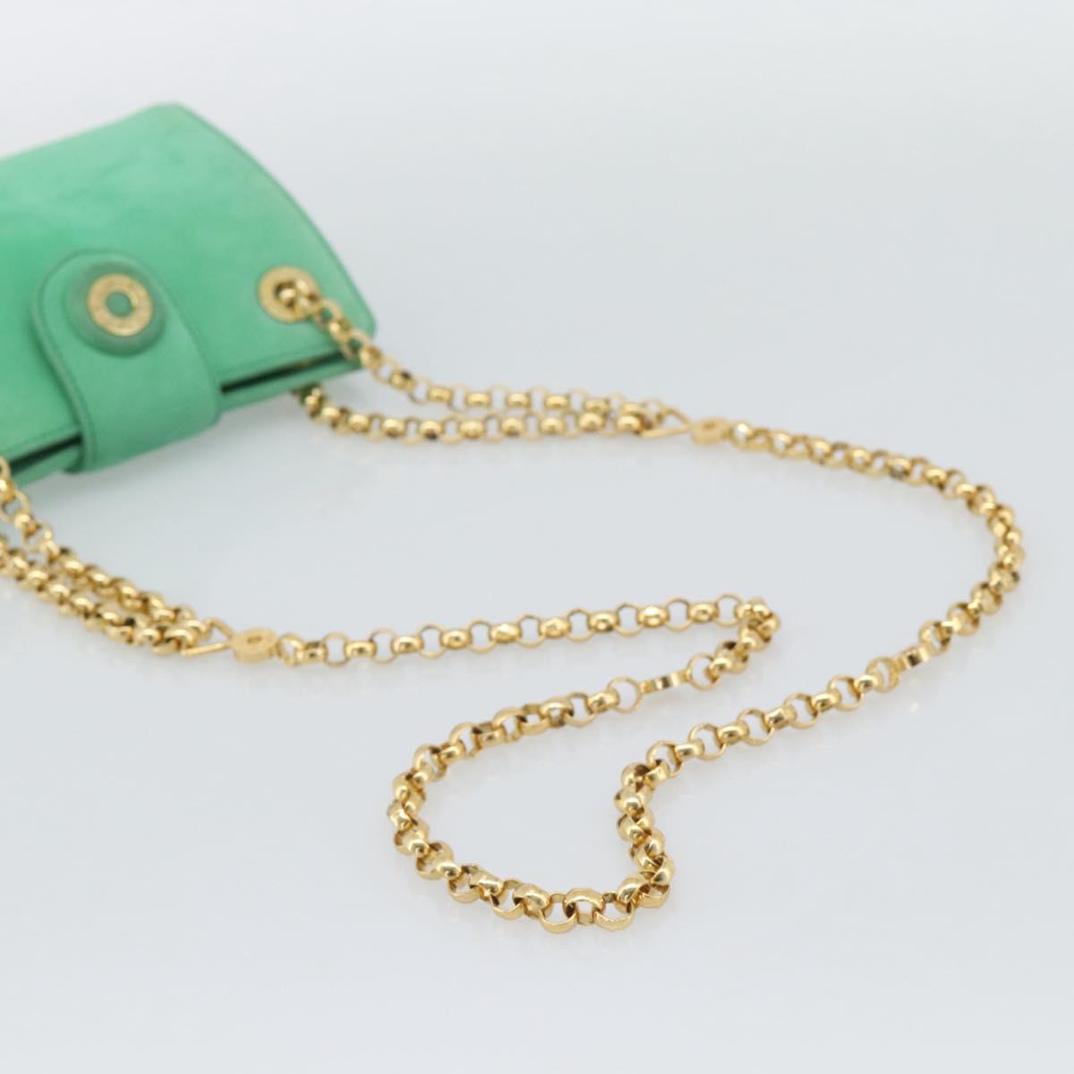 TIFFANY&Co. Chain Shoulder Bag Suede Green Gold Auth 195577