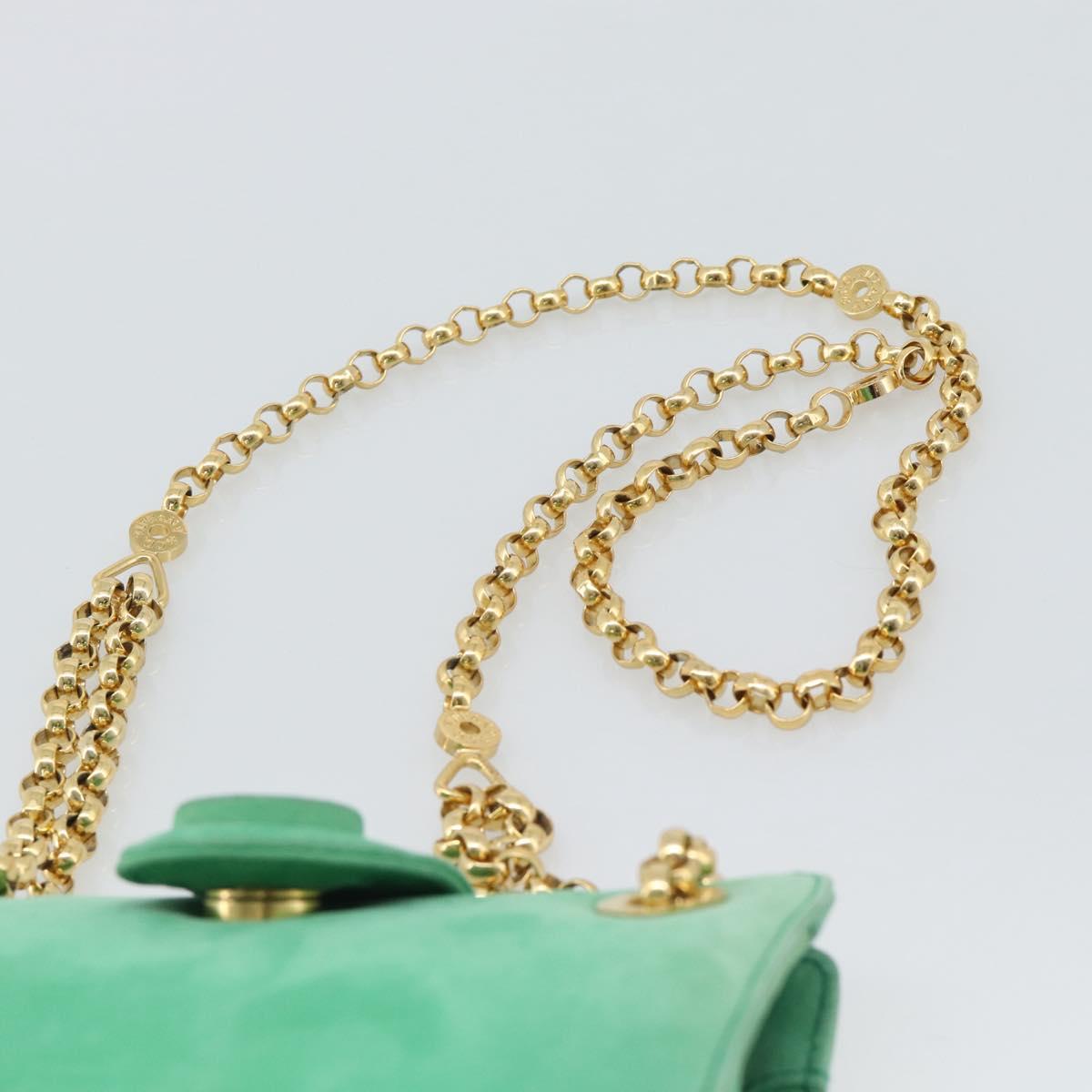 TIFFANY&Co. Chain Shoulder Bag Suede Green Gold Auth 195577