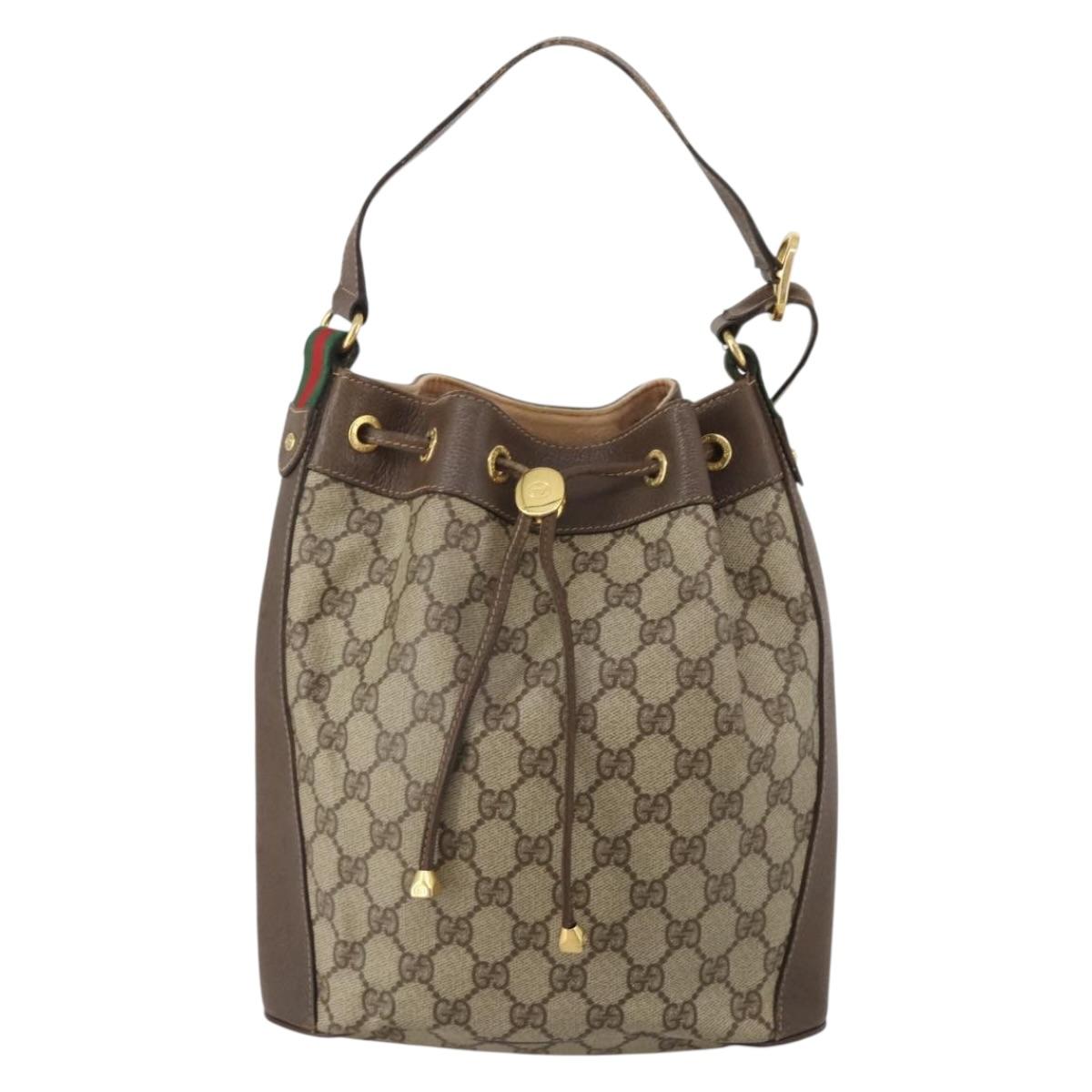 GUCCI GG Supreme Web Sherry Line Bag PVC Beige Gold 41 02 034 Auth 195578