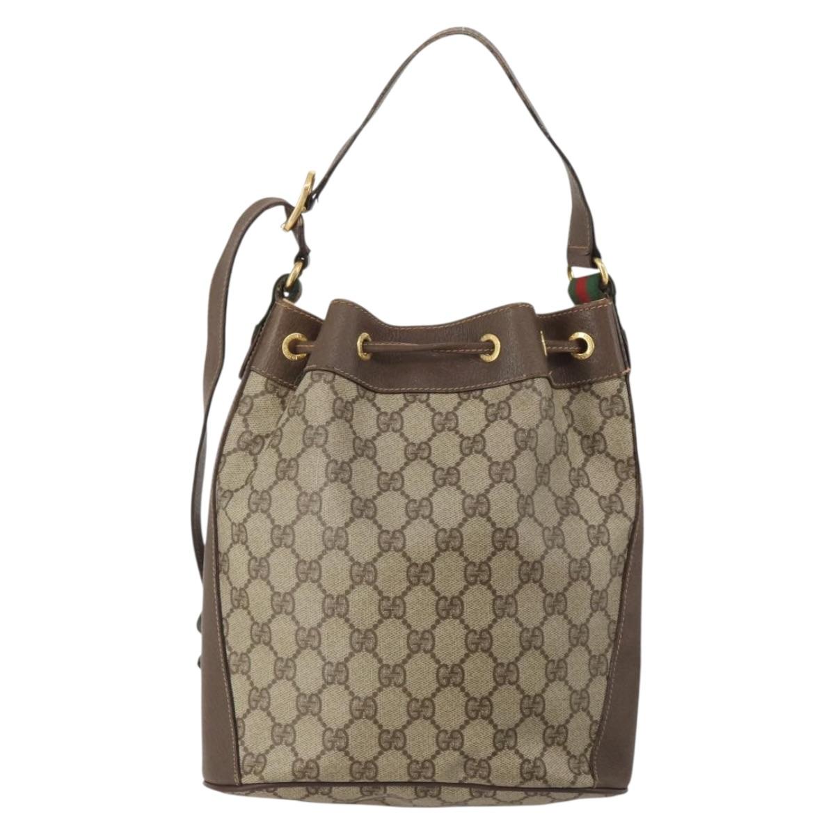 GUCCI GG Supreme Web Sherry Line Bag PVC Beige Gold 41 02 034 Auth 195578
