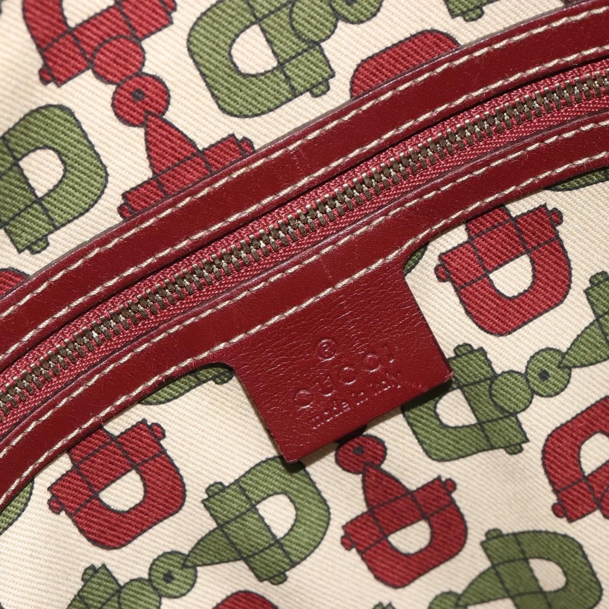 GUCCI GG Canvas Guccissima Boston Bag Leather Red Gold 163290 Auth 195581A