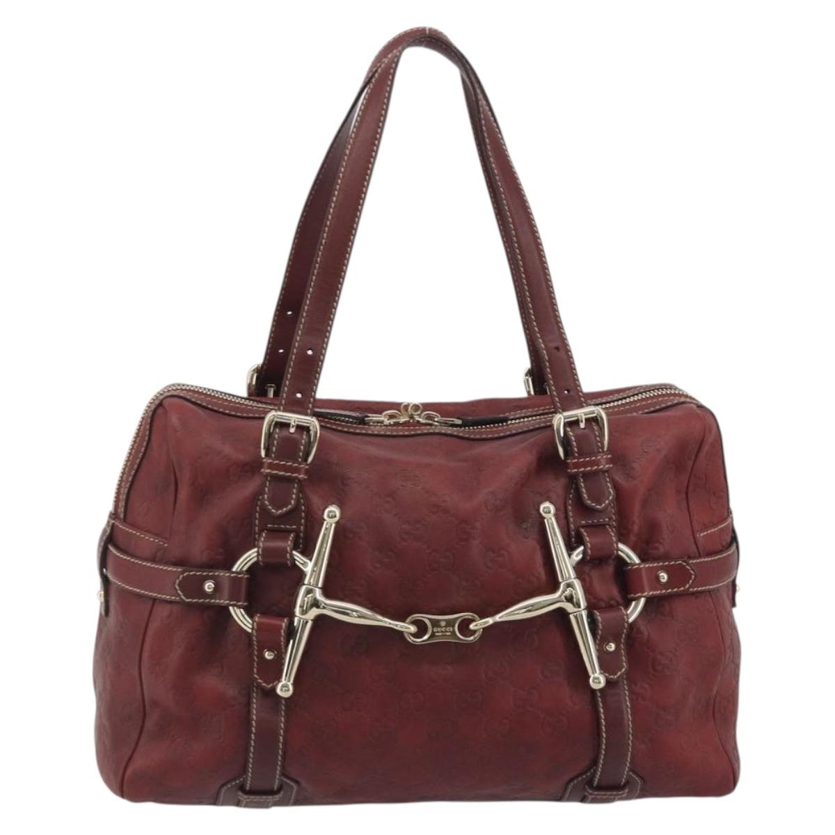 GUCCI GG Canvas Guccissima Boston Bag Leather Red Gold 163290 Auth 195581A