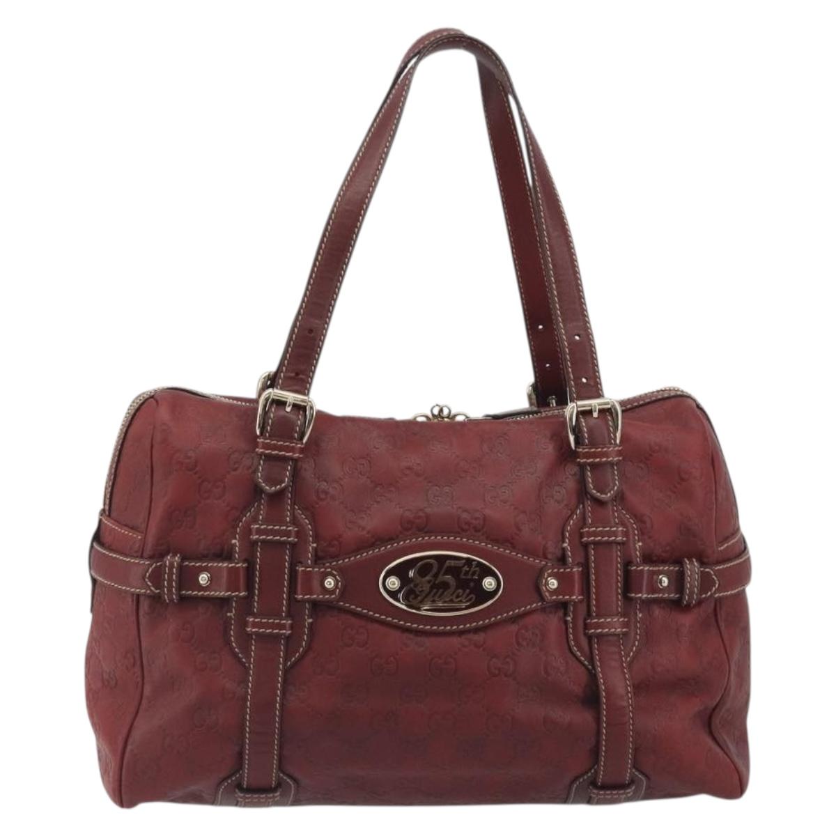 GUCCI GG Canvas Guccissima Boston Bag Leather Red Gold 163290 Auth 195581A