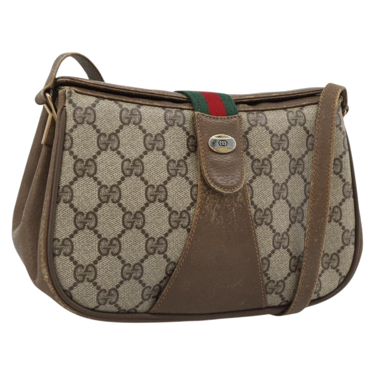 GUCCI GG Supreme Web Sherry Line Bag PVC Beige Gold 116 02 024 Auth 195582