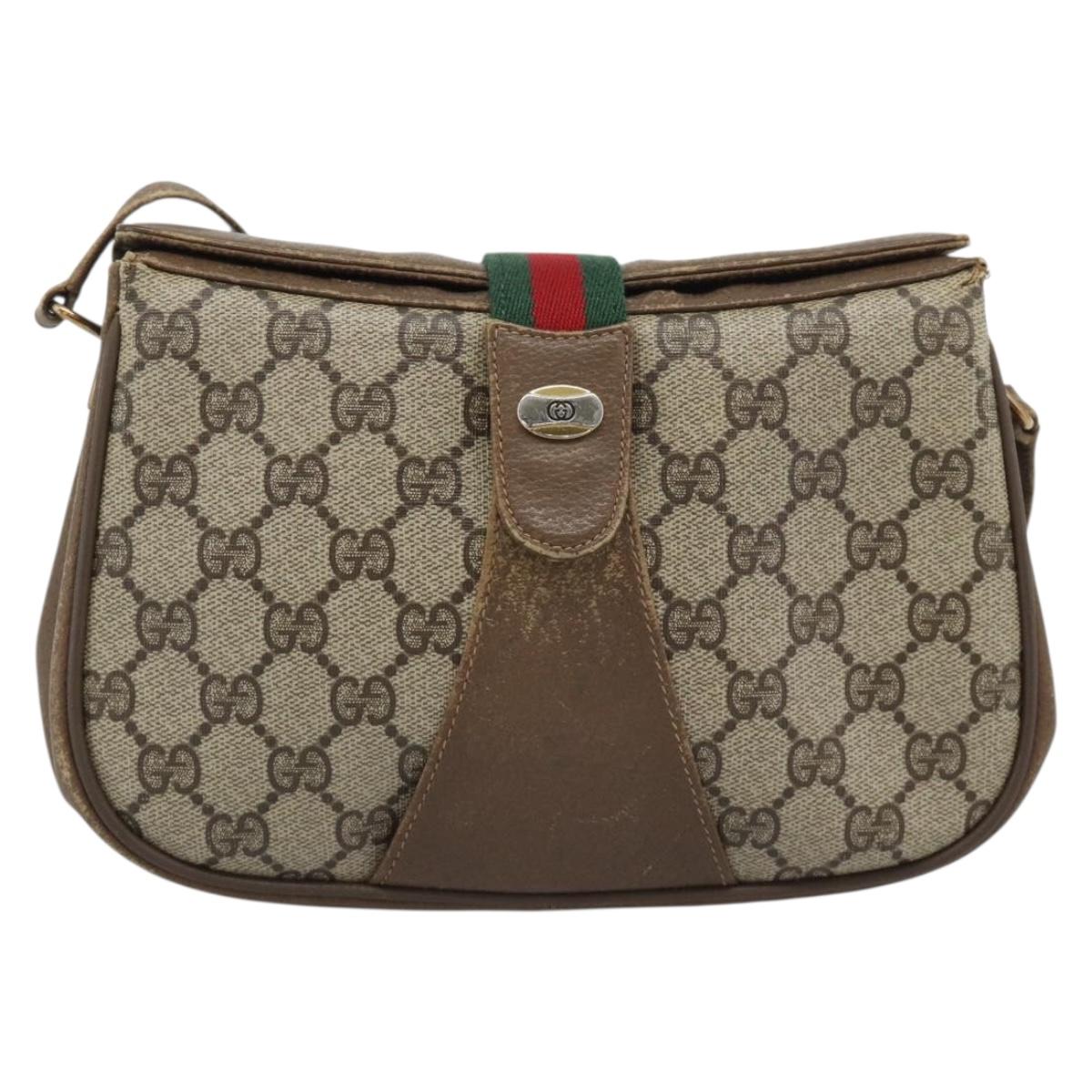 GUCCI GG Supreme Web Sherry Line Bag PVC Beige Gold 116 02 024 Auth 195582