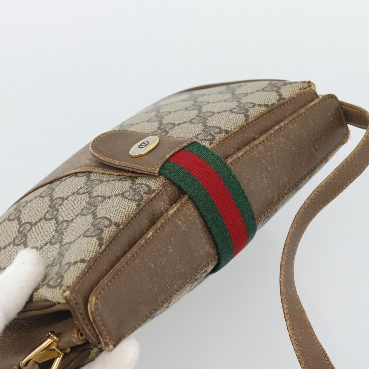 GUCCI GG Supreme Web Sherry Line Bag PVC Beige Gold 116 02 024 Auth 195582