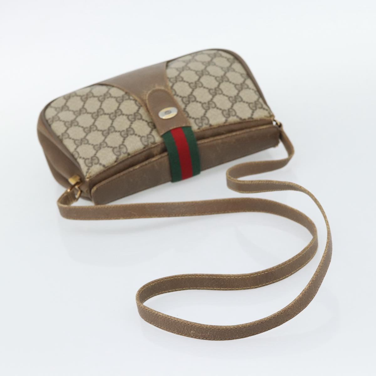 GUCCI GG Supreme Web Sherry Line Bag PVC Beige Gold 116 02 024 Auth 195582