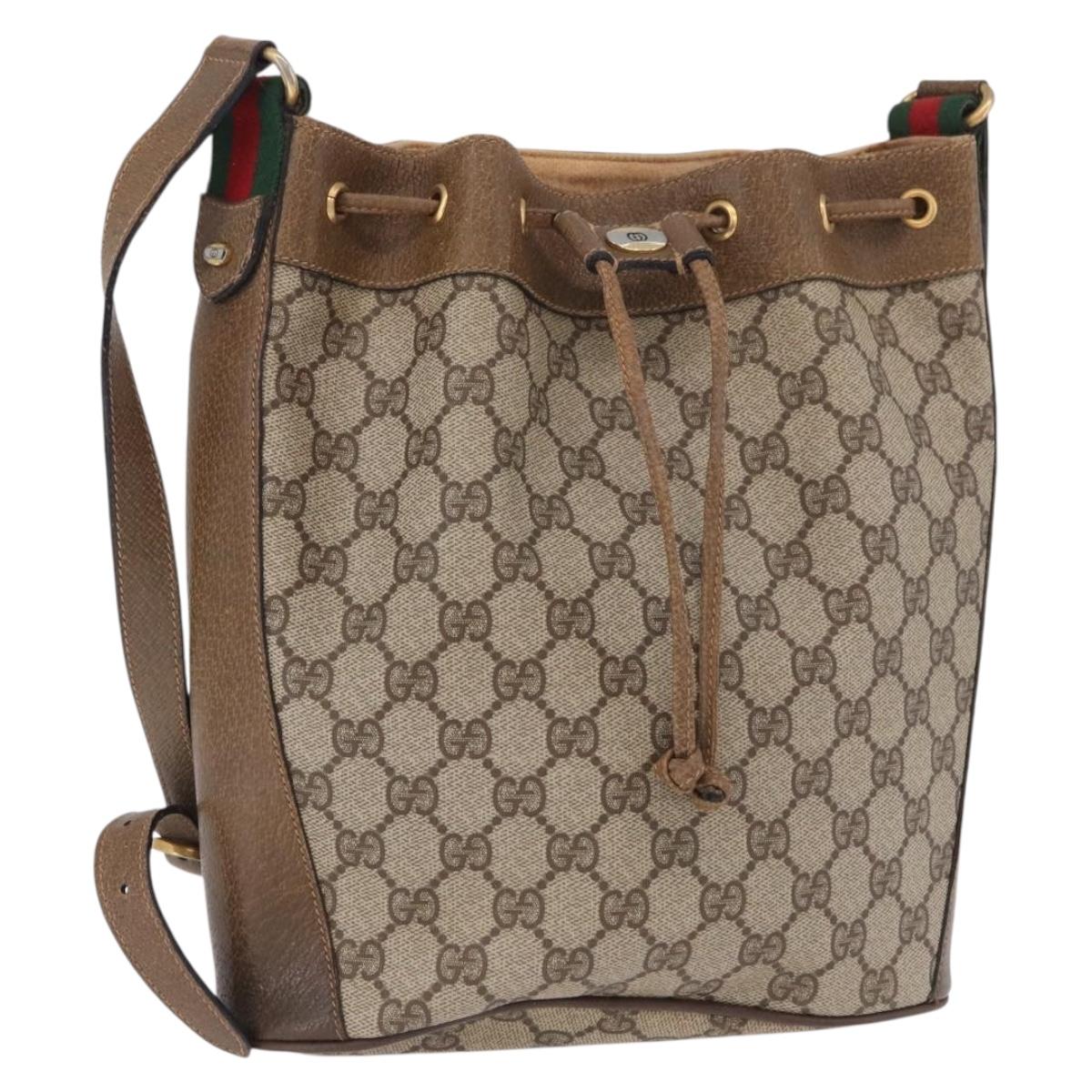 GUCCI GG Supreme Web Sherry Line Bag PVC Beige Gold 41 02 034 Auth 195583