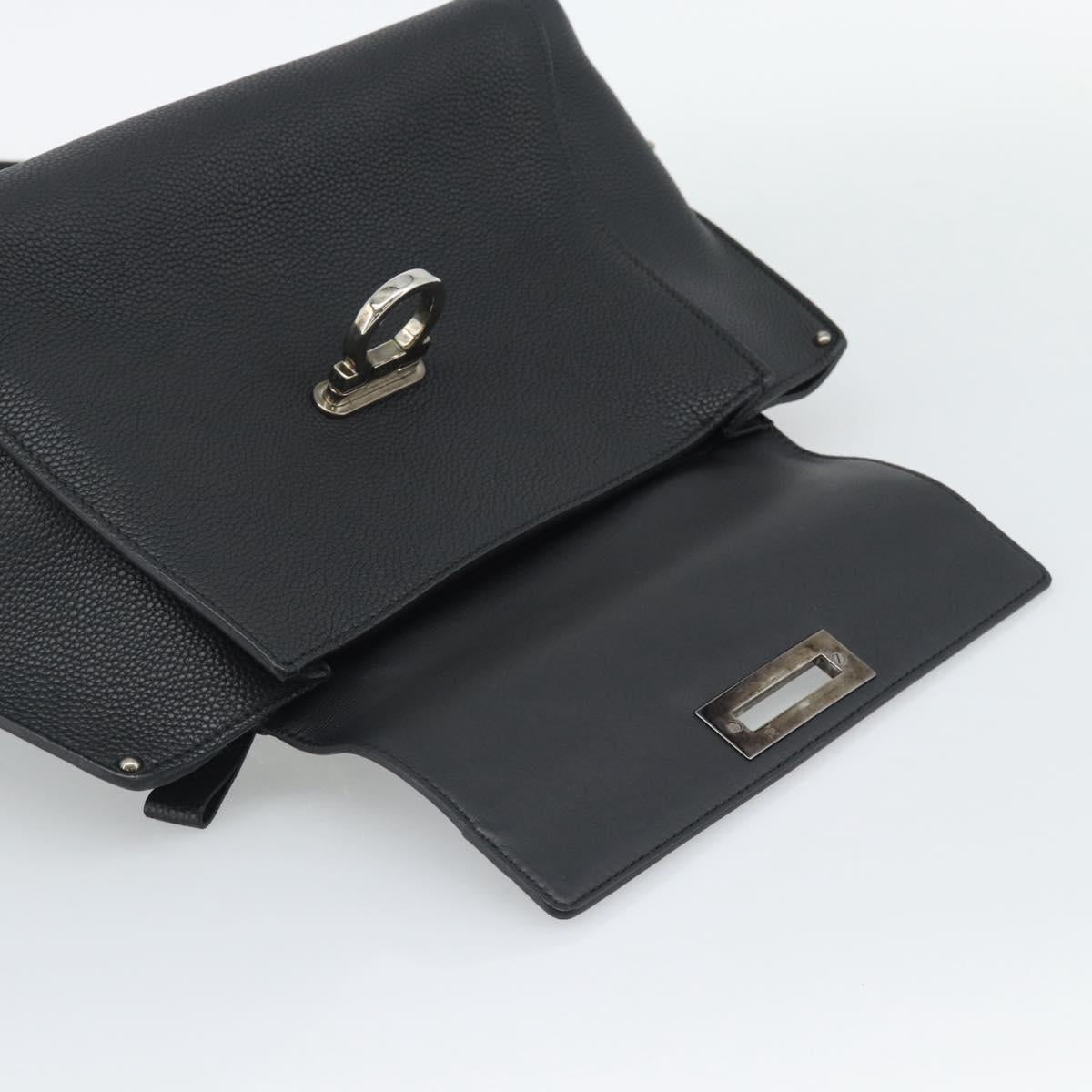 Salvatore Ferragamo Sofia Gancini Hand Bag Leather 2way Black Silver Auth 195584
