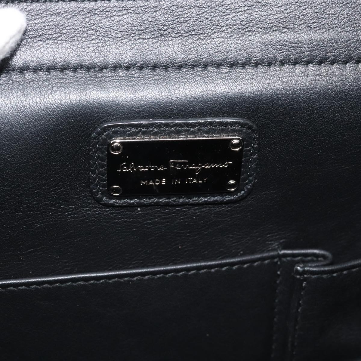 Salvatore Ferragamo Sofia Gancini Hand Bag Leather 2way Black Silver Auth 195584