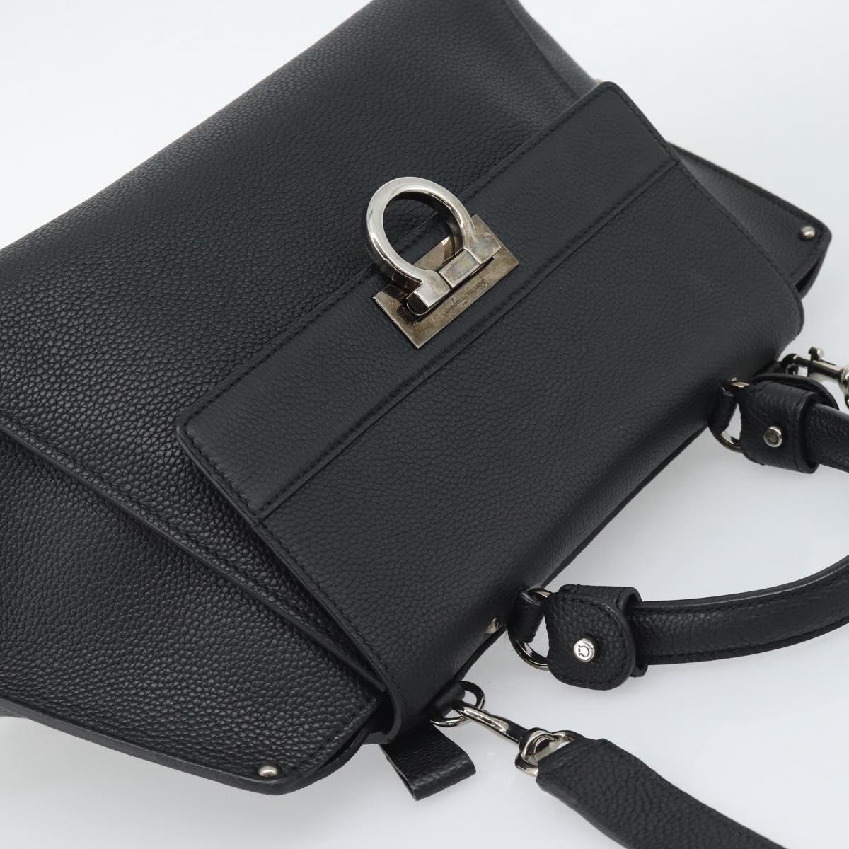 Salvatore Ferragamo Sofia Gancini Hand Bag Leather 2way Black Silver Auth 195584