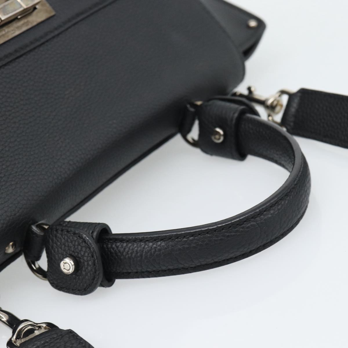 Salvatore Ferragamo Sofia Gancini Hand Bag Leather 2way Black Silver Auth 195584
