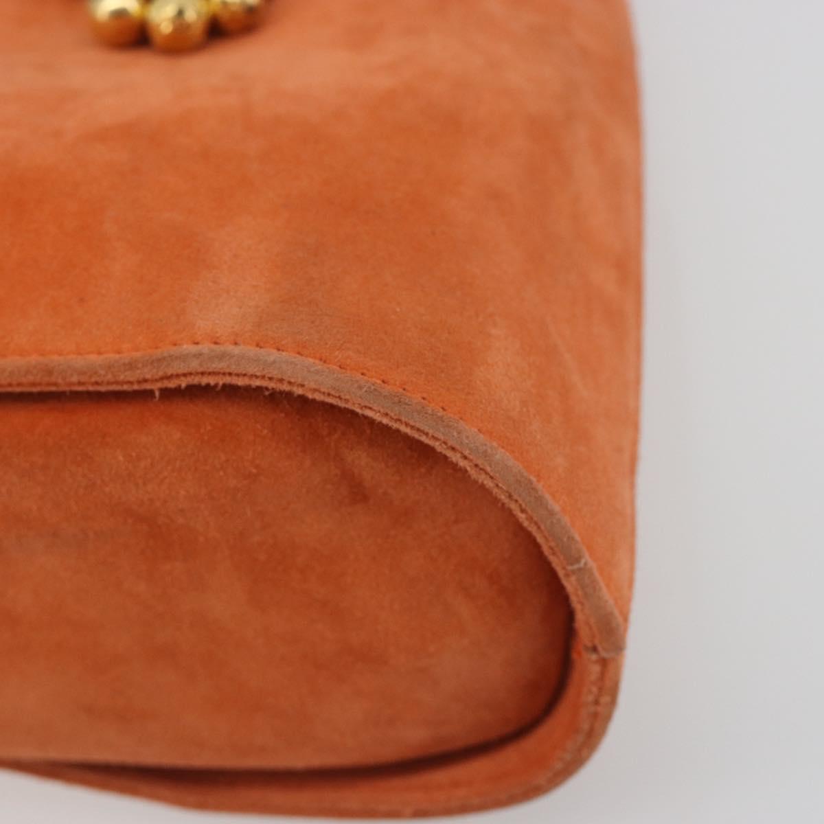 Salvatore Ferragamo Hand Bag Suede Orange Gold Auth 195588