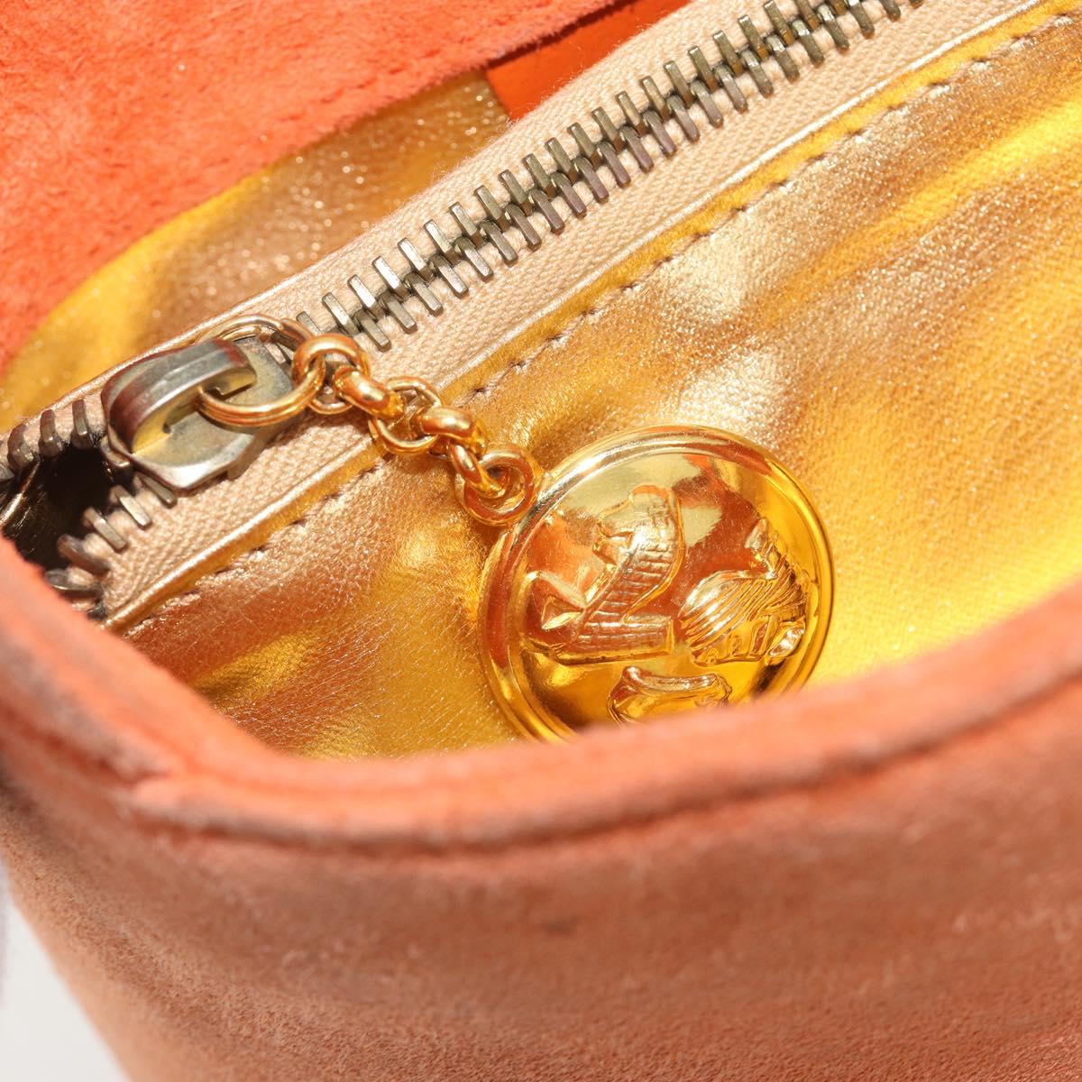 Salvatore Ferragamo Hand Bag Suede Orange Gold Auth 195588