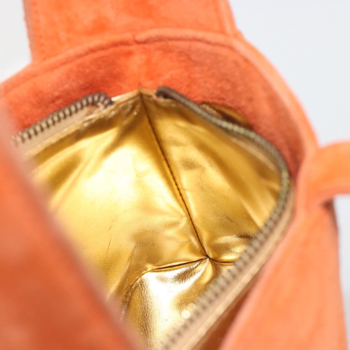 Salvatore Ferragamo Hand Bag Suede Orange Gold Auth 195588
