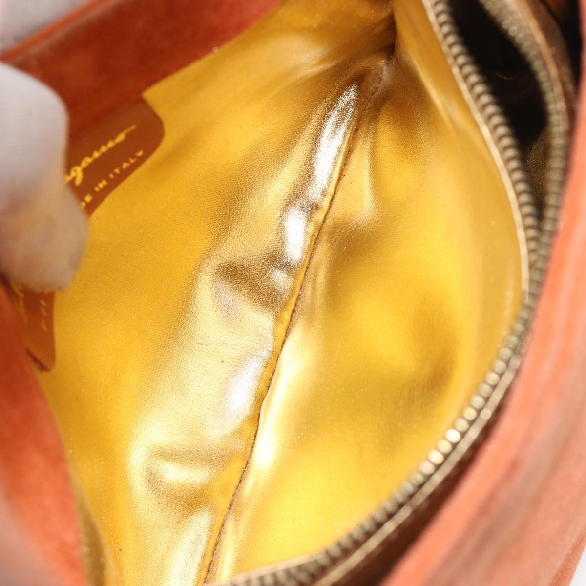Salvatore Ferragamo Hand Bag Suede Orange Gold Auth 195588