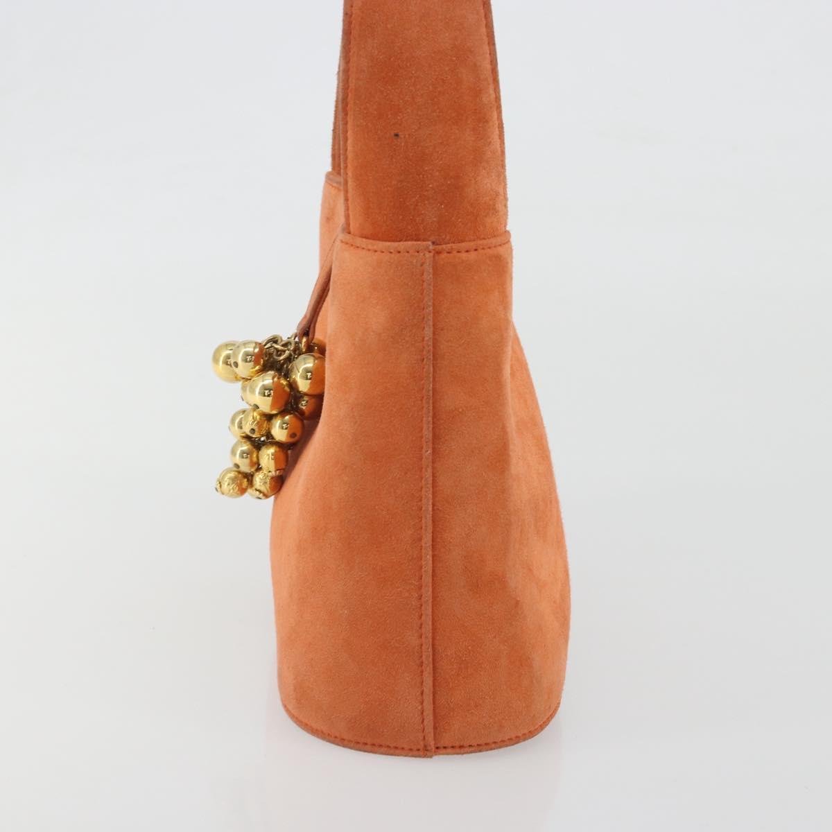 Salvatore Ferragamo Hand Bag Suede Orange Gold Auth 195588