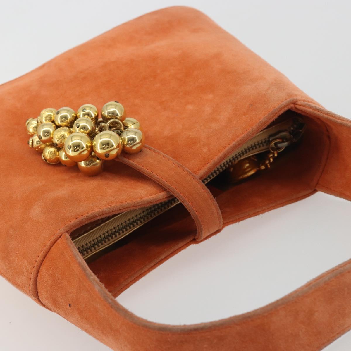 Salvatore Ferragamo Hand Bag Suede Orange Gold Auth 195588