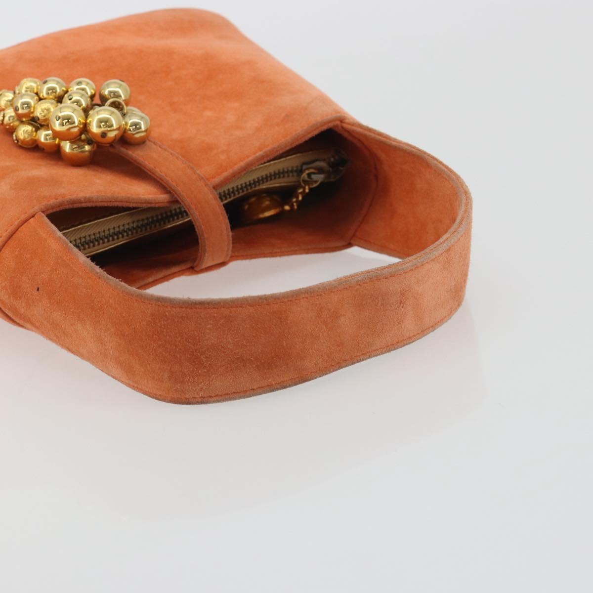 Salvatore Ferragamo Hand Bag Suede Orange Gold Auth 195588