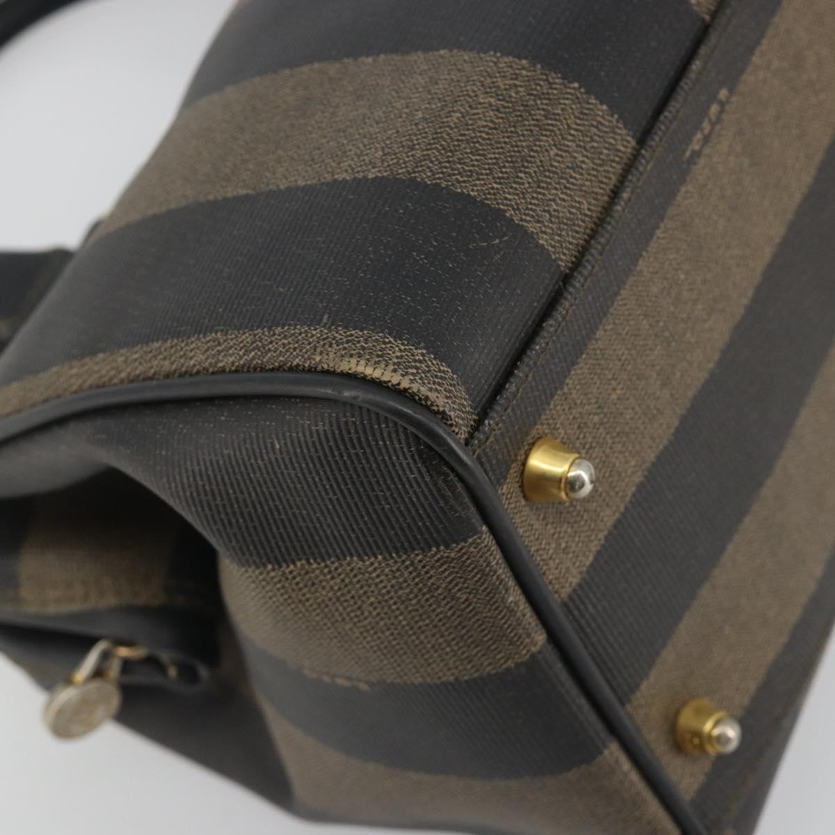FENDI Pecan Canvas Boston Bag PVC Black Brown Auth 195590