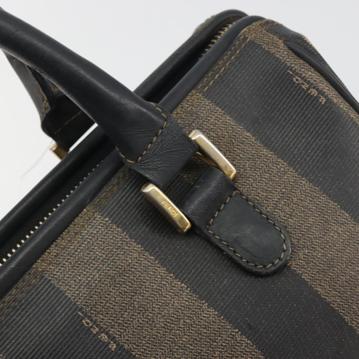 FENDI Pecan Canvas Boston Bag PVC Black Brown Auth 195590