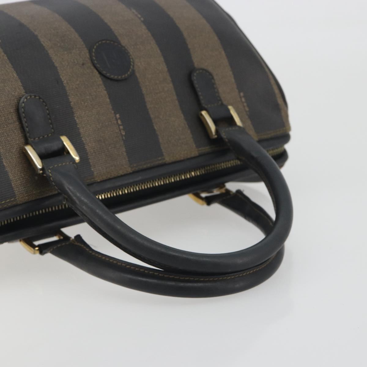 FENDI Pecan Canvas Boston Bag PVC Black Brown Auth 195590