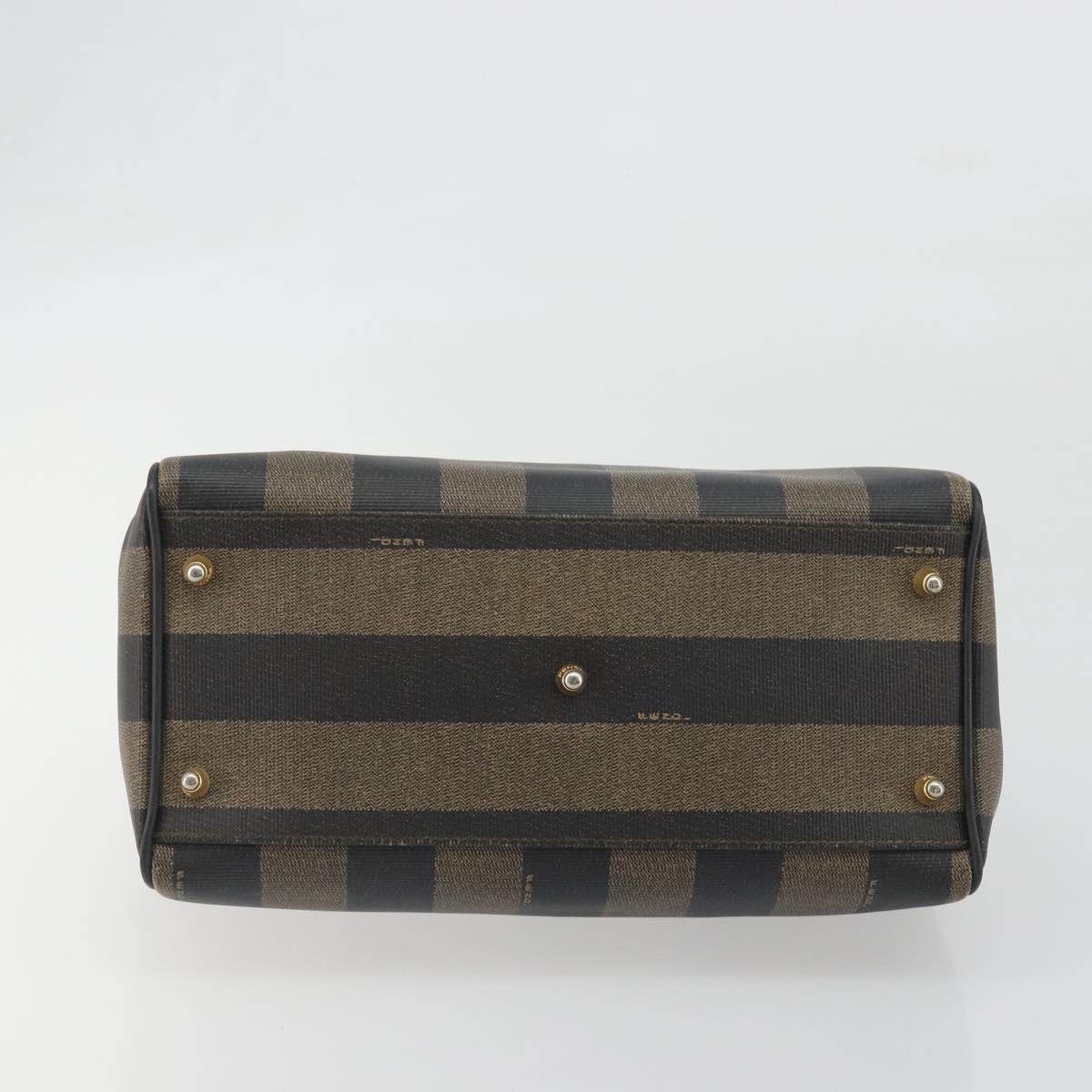 FENDI Pecan Canvas Boston Bag PVC Black Brown Auth 195590