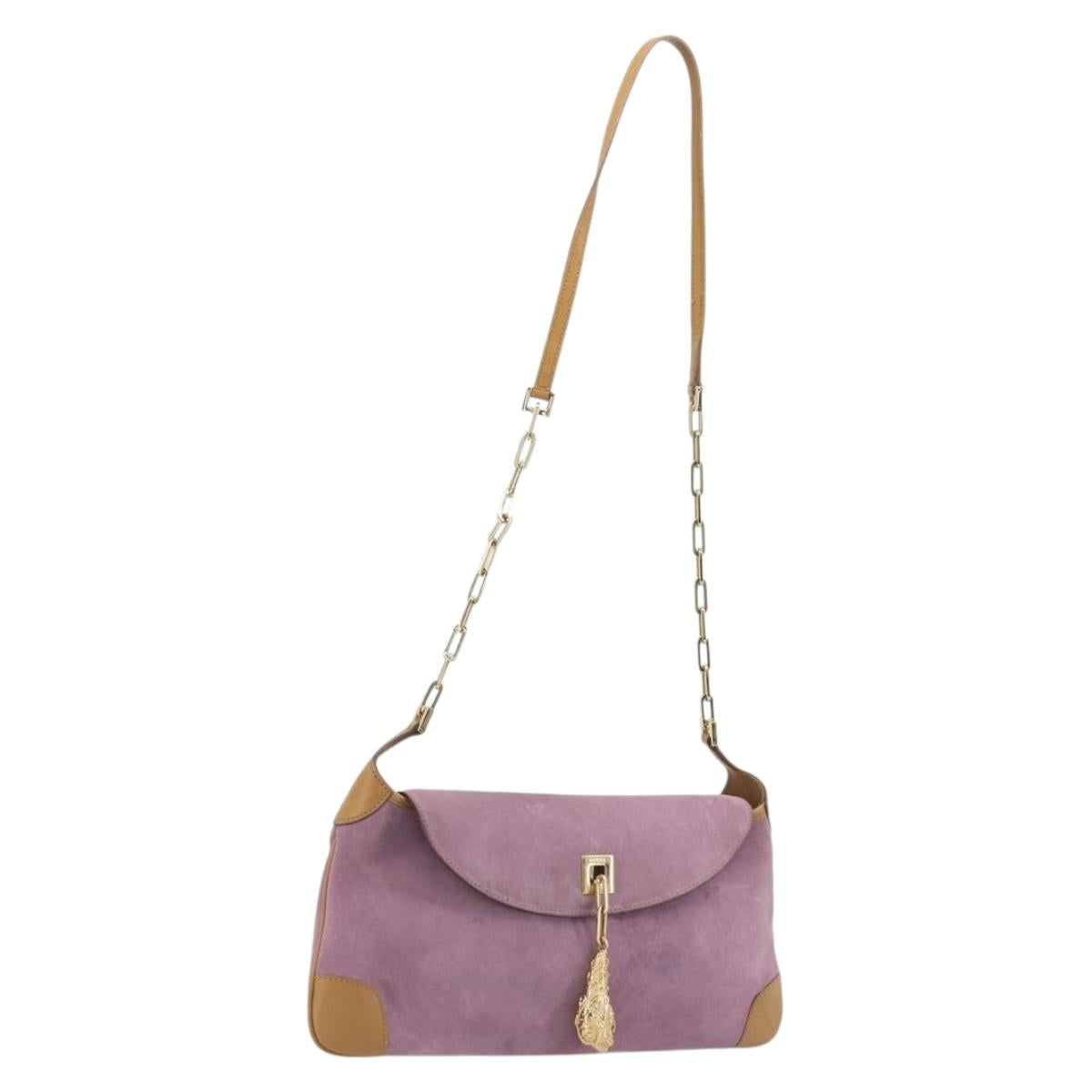 GUCCI Chain Shoulder Bag Suede Purple Gold 001 4113 Auth 195593A
