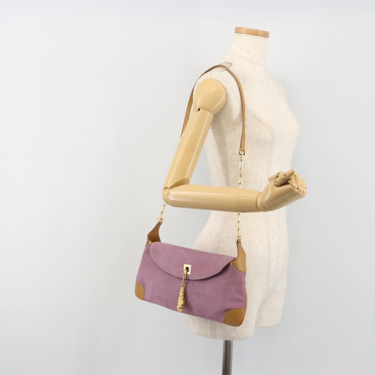 GUCCI Chain Shoulder Bag Suede Purple Gold 001 4113 Auth 195593A