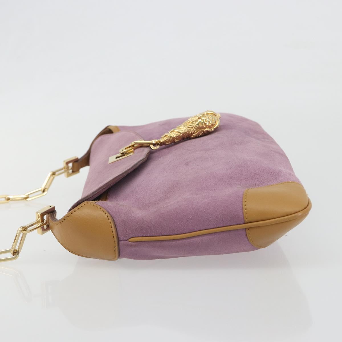 GUCCI Chain Shoulder Bag Suede Purple Gold 001 4113 Auth 195593A