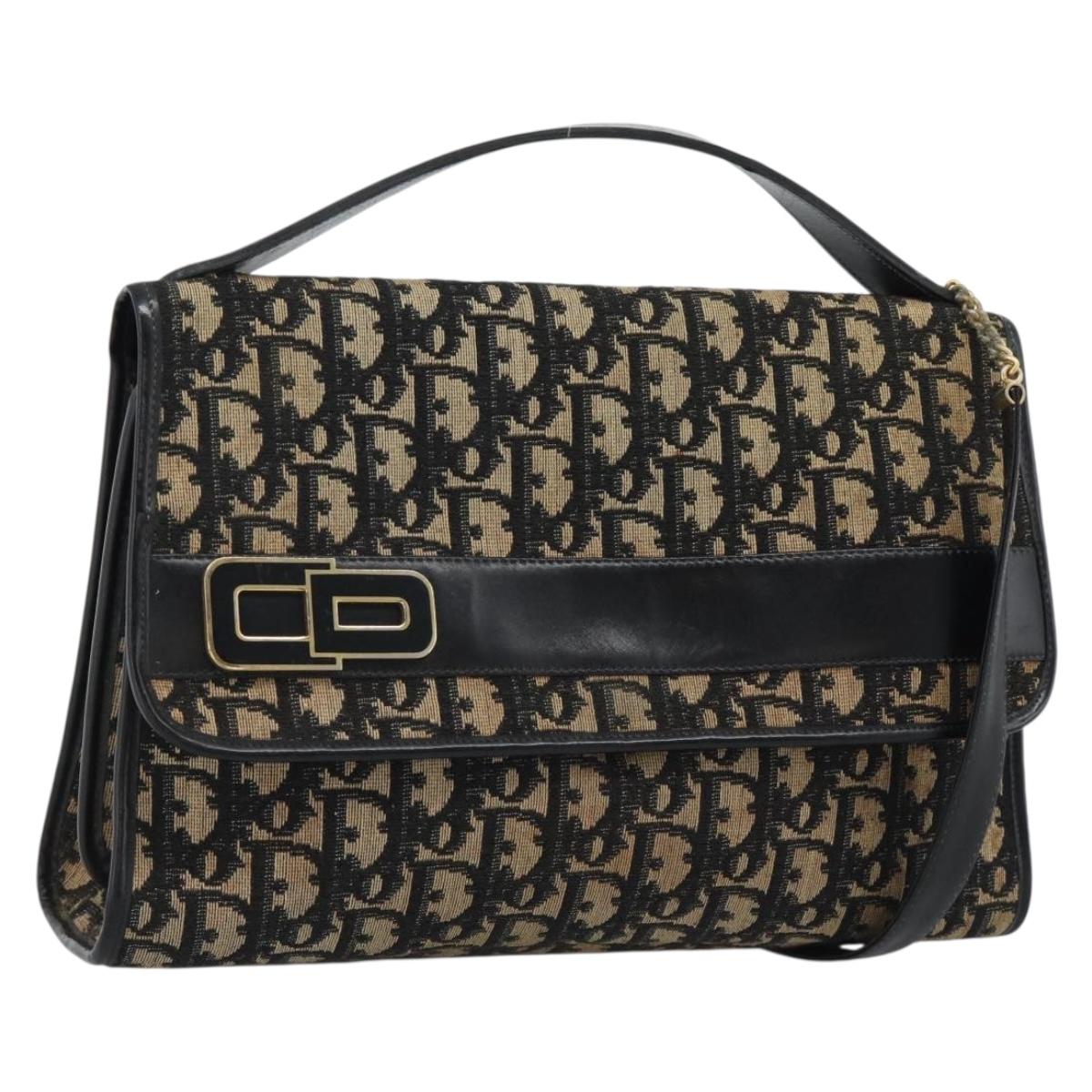 Christian Dior Trotter Canvas Shoulder Bag 2way Navy Gold Auth 195594A