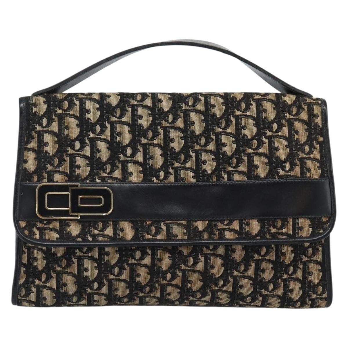 Christian Dior Trotter Canvas Shoulder Bag 2way Navy Gold Auth 195594A