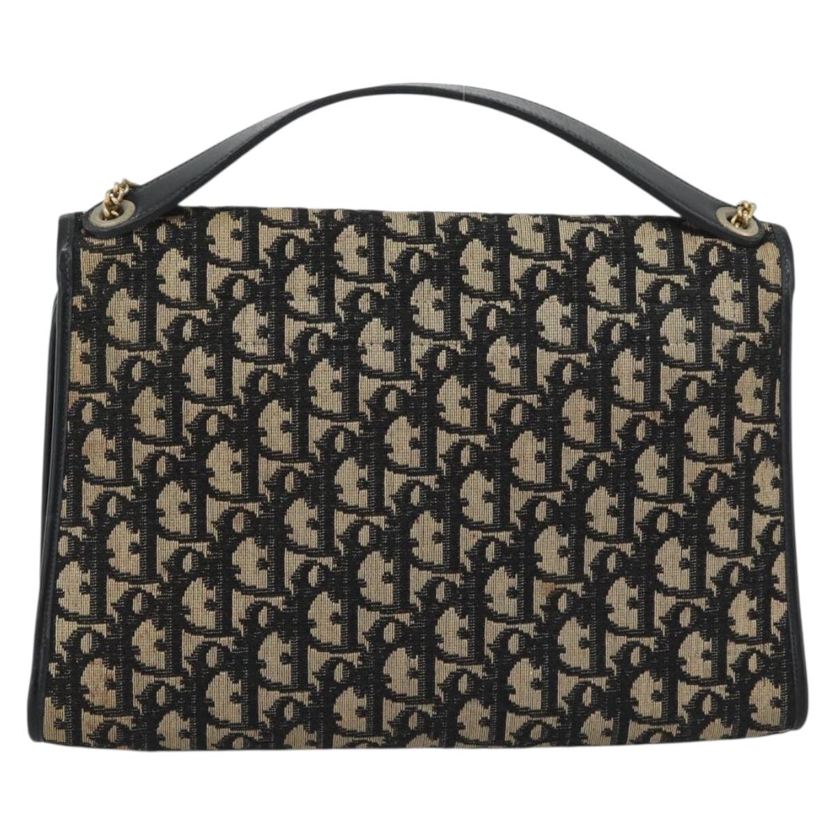 Christian Dior Trotter Canvas Shoulder Bag 2way Navy Gold Auth 195594A