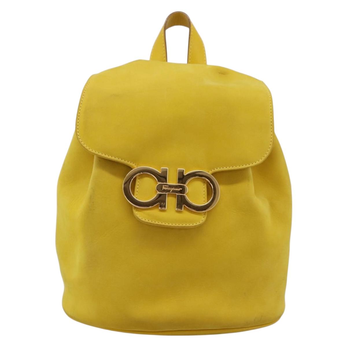 Salvatore Ferragamo Gancini Backpack Suede Yellow Gold Auth 195597A