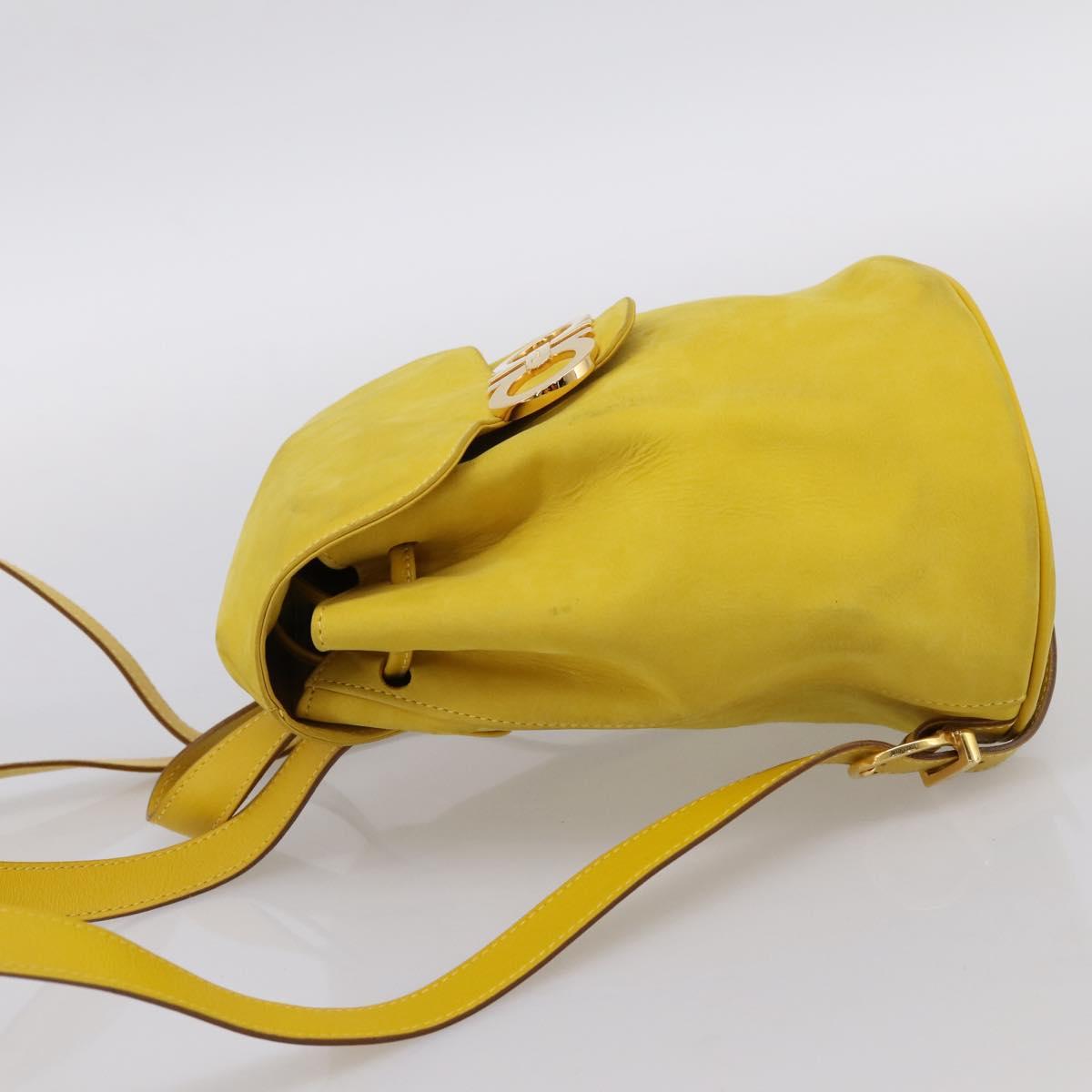 Salvatore Ferragamo Gancini Backpack Suede Yellow Gold Auth 195597A